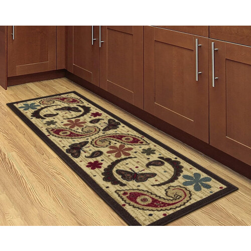 Paisley Runner Rug Beige 20 x 59 in