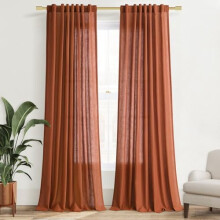 Linen Blend Semi-Sheer Curtains 52x96 in, 2 Panels