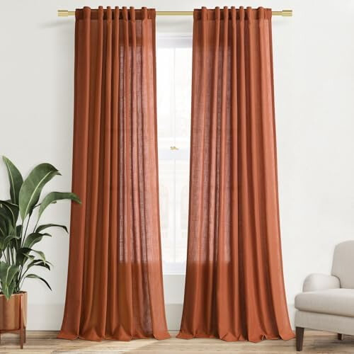 Linen Blend Semi-Sheer Curtains 52x96 in, 2 Panels