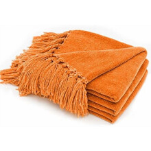 Throw Blanket Soft Cozy Chenille Throw Blanket with Fringe Tassel for Couch Sofa Chair Bed Living Room (Orange, 50'' x 60'')