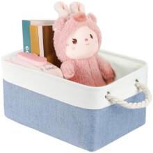 Stabile Aufbewahrungsboxen mit Baumwollgriffen (31 x 21 x 16 cm, blau-weiß) – Stoffkörbe für Büro/Zuhause,