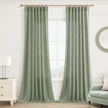 Light Sage Linen Blend Curtains 52x96 in, Semi-Sheer, 2
