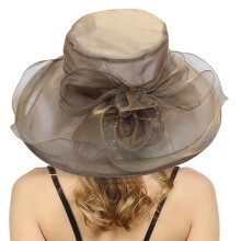 Chapeau d'été pour femme, à larges bords, en organza orné de fleurs, bibi, chapeau de mariée, chapeau de thé, chapeau de soleil