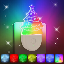 Luzes noturnas em formato de árvore de Natal, luzes noturnas para tomada, sensor crepuscular, lâmpada com mudança de cor para adultos e crianças,