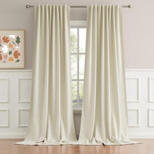 120" Beige Back Tab Blackout Curtains, Rod Pocket, Thermal Insulated, Darkening Drapes for Bedroom/Living Room (52x120", 2 Panels)