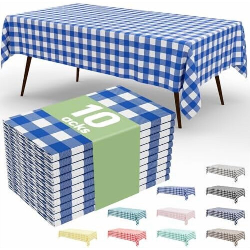 Blue Gingham Disposable Tablecloths 54x108 in (3 pcs)