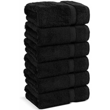 | Serviettes turques premium 100 % coton, qualité hôtel et spa | Douces et absorbantes (Lot de 6 serviettes pour les mains, noires)
