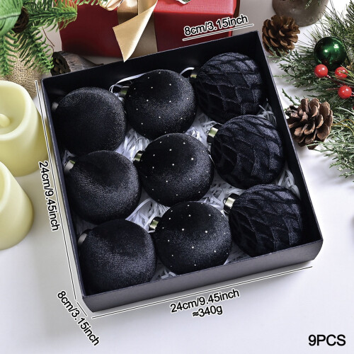9pcs 8cm Shatterproof Flocked Christmas Baubles with Strings