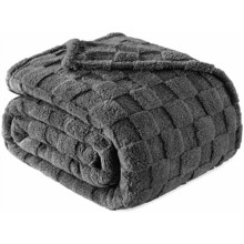 King Size Flannel Fleece Blanket, Super Soft and Warm Lightweight Checkered Pattern Blankets for All Seasons, 90x104 Inches, Dark Grey