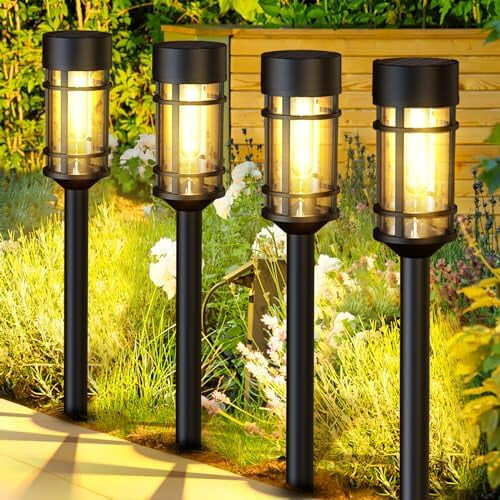 8-Pack Solar Pathway Lights Metal & Glass