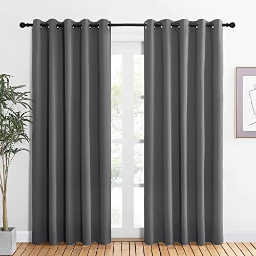 Blackout Curtains 34x60 in Grey with Silver Grommets (2 pcs)