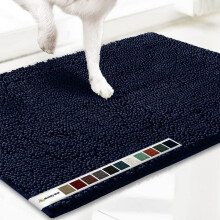 Tapis d'entrée intérieur ultra-absorbant, en chenille microfibre à séchage rapide, antidérapant et lavable en machine, bleu marine 76 x 48 cm