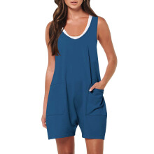 Salopete de mărime mare pentru femei, elegante, la modă, de vară, solide, casual, fără mâneci, cu bretele, scurte, la reducere