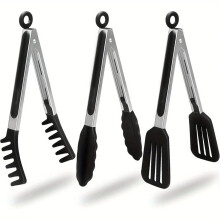 Pinze da cucina antiaderenti con punta in silicone per cucinare, barbecue e cuocere al forno (9", nere)