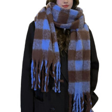 Cachecol feminino de lã macia, cachecol de inverno grande e pesado, tecido escovado macio, fofo como lã, quente e aconchegante – Azul