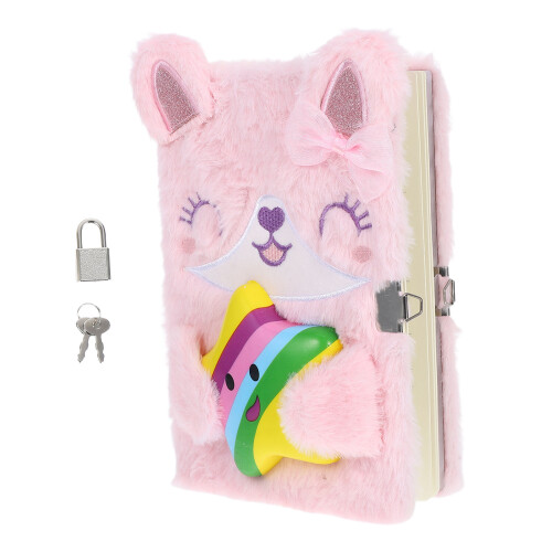 2Pcs Cute Furry Pink Journal Plush Notebook with Lock 2