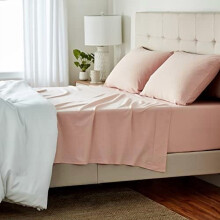 4-teiliges Bettwäsche-Set, 100 % Baumwolljersey, inklusive superweichem Spannbettlaken, Bettlaken und Kissenbezug, Queen-Size, Rosa, Uni