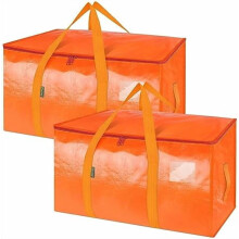 Set van 2 extra grote verhuisdozen met verstevigde handvatten, robuuste opbergtassen voor kleding en verhuisbenodigdheden (oranje, 2 stuks)
