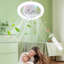 Ventilateur de plafond moderne blanc encastré avec lumière et télécommande, compatible avec les appareils intelligents