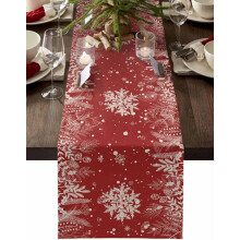 Chemin de table rouge à flocons de neige de Noël, 274 cm de long, imperméable, compatible avec les décorations de style champêtre et de fêtes.