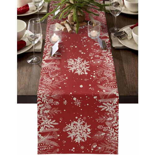 Red Snowflake Christmas Table Runner 108"