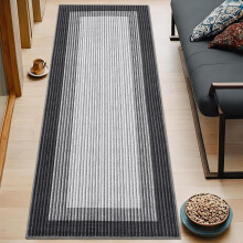 Alfombra de pasillo lavable a máquina de 2x6 pies, alfombra moderna de pelo corto para cocina y entrada, no suelta pelo, borde suave, negro/gris