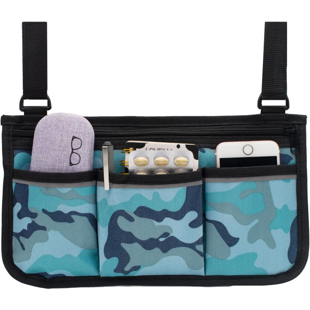 Light Wheelchair Side Bag With Reflective Stripes, Floral Design Â Compatible With Wheelchairs, Scooters, Walkers & Rollators