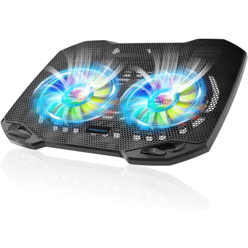 Base de resfriamento para laptop com 2 ventiladores silenciosos, luzes RGB e suporte USB para laptops de 11 a 15,6 polegadas, portátil para jogos,