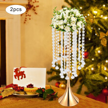 DENEST Crystal Flower Stand Set – Gold Metal Vase,