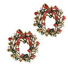 Broche de Natal em formato de guirlanda, delicado e elegante, com detalhes dourados (2 peças).