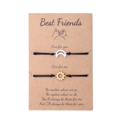 2 Pulseiras de Amizade com Símbolo do Sol e da Lua - Presente Perfeito para Amizade