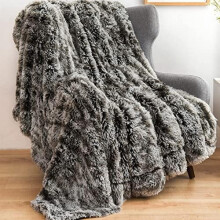 Fuzzy Faux Fur Throw Blanket Twin Size Frosty Black