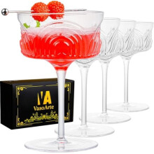 Art Deco Coupe Glasses Set of 4, 6.5oz Vintage Martini Glasses, Compatible with Espresso Martini, Manhattan & Margarita