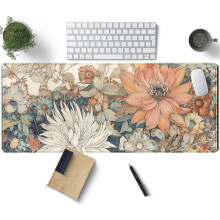 Japonská minimalistická kvetinová podložka pod stôl, XL herná podložka pod myš 31,5 x 11,8 palca, prešívané okraje, kompatibilná s