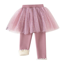Toddler Girls Fleece Lined Leggings with Skirt Sequin Tutu Pants Winter Warm Leggings Elastic Cotton Pants Pink 2-3 Years
