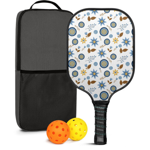 Σετ κουπιών Pickleball με κουπιά από fiberglass σε σχέδια λουλουδιών, 2 μπάλες και τσάντα –