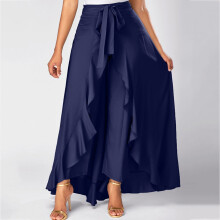 Damenrock, lässiger Hakama-Rock mit unregelmäßigem Blattmuster und Schleife, hoher Bund, langer Culotte-Rock, unter 10