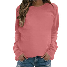 Blusas femininas de poliéster de manga comprida, lisas, elegantes e casuais, com gola redonda.