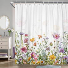 Rideau de douche floral Pbobriich, rideau de douche en polyester aquarelle pour salle de bain avec 12 crochets, 183 cm x 183 cm