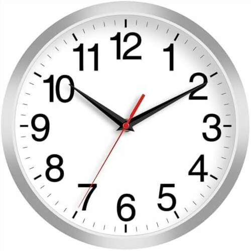 Αθόρυβο Ρολόι Τοίχου 12 ιντσών Ασημί Μοντέρνο Αναλογικό