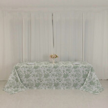 White & Dusty Sage French Toile Polyester Tablecloth 90 x