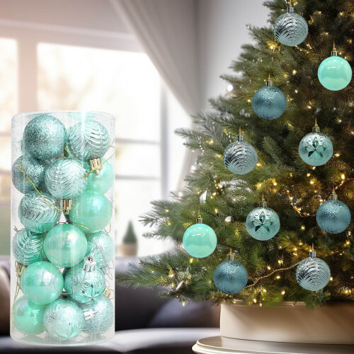 24pcs Blue Shatterproof Plastic Christmas Ball Ornaments 2