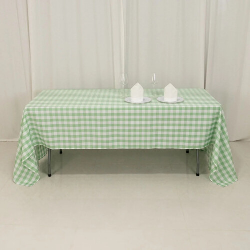 Polyester Gingham Tablecloth 60 x 126 in Sage Green & White