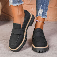 Sapatos femininos, mocassins de sola grossa, sapatos femininos com bico redondo fosco e salto médio, estilo retrô, confortáveis, para outono e