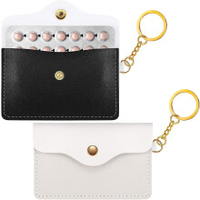 2-pack p-pillerfodral i PU-läder, 10,5 x 7,5 cm, med nyckelring och korthållare (svart/vit)