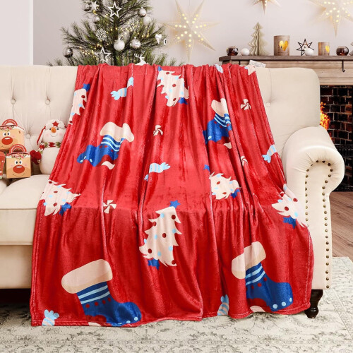 Red Christmas Throw Blanket 130x100cm Polyester