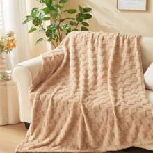 Superpehmeä kaksoispeitto, ruskea, ensiluokkainen silkkinen flanellifleece, 3D-ruudullinen kevyt päiväpeitto, kaikkiin vuodenaikoihin (ruskea