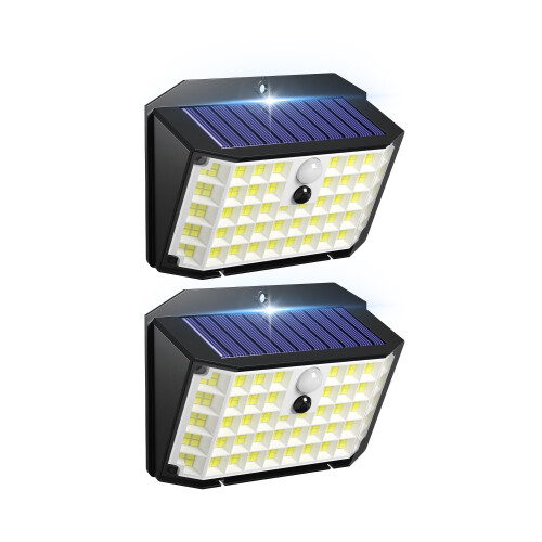 176-LED Solar Wall Lights, 3 Modes, IP65, 180 Beam, 2 Pack