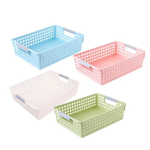 4Pcs Plastic Hollow Stackable Plastic Storage Baskets Bins Organizer Debris Desktop Storage Basket