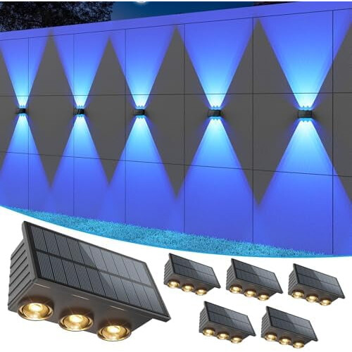 6-Pack Solar Fence Lights, IP65 Waterproof, 12 Modes